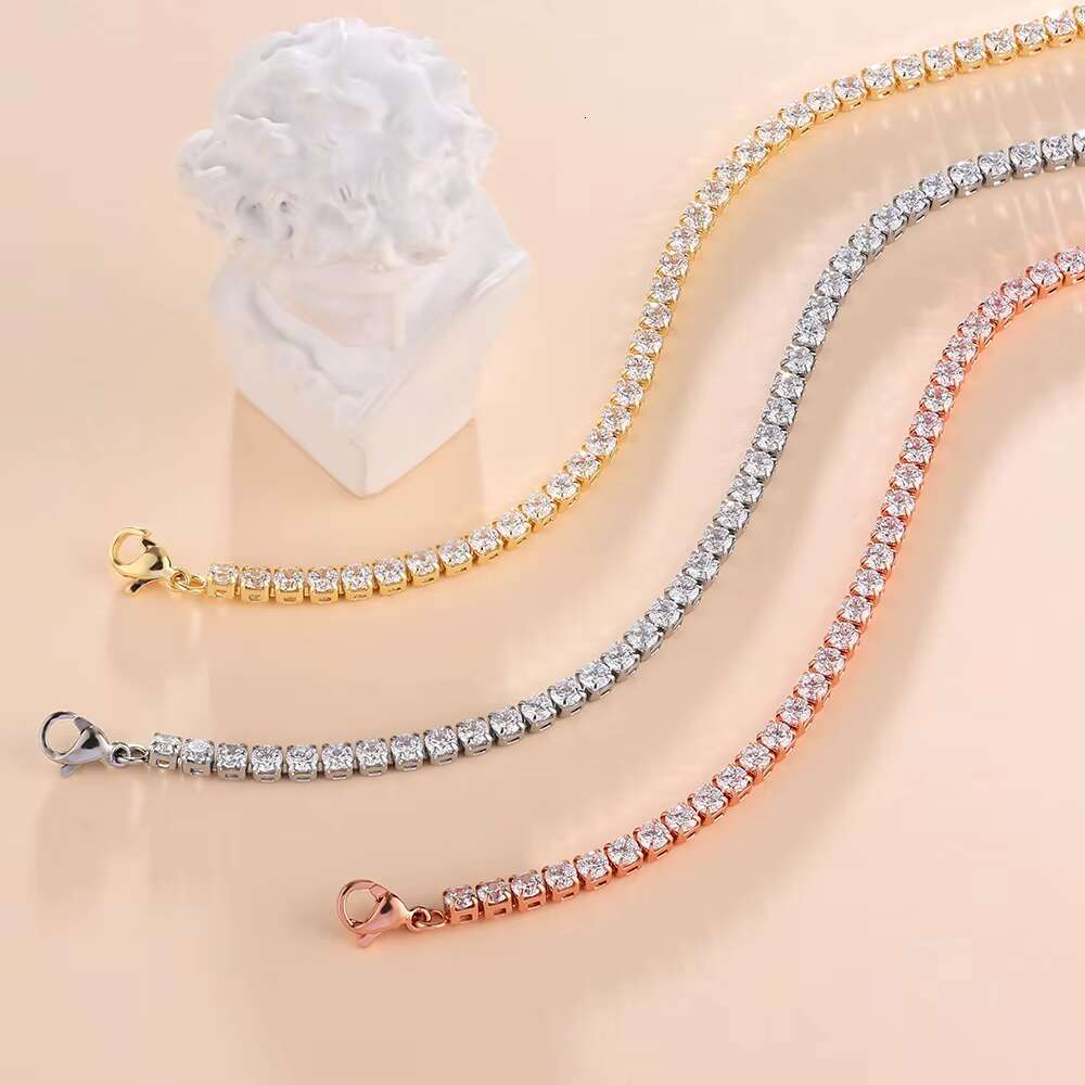 Cute 2023 Stainless Steel Silver Rose Gold Plated Diamond Tennis Anklet Foot Jewelry Women Ankle Bracelet for Women
