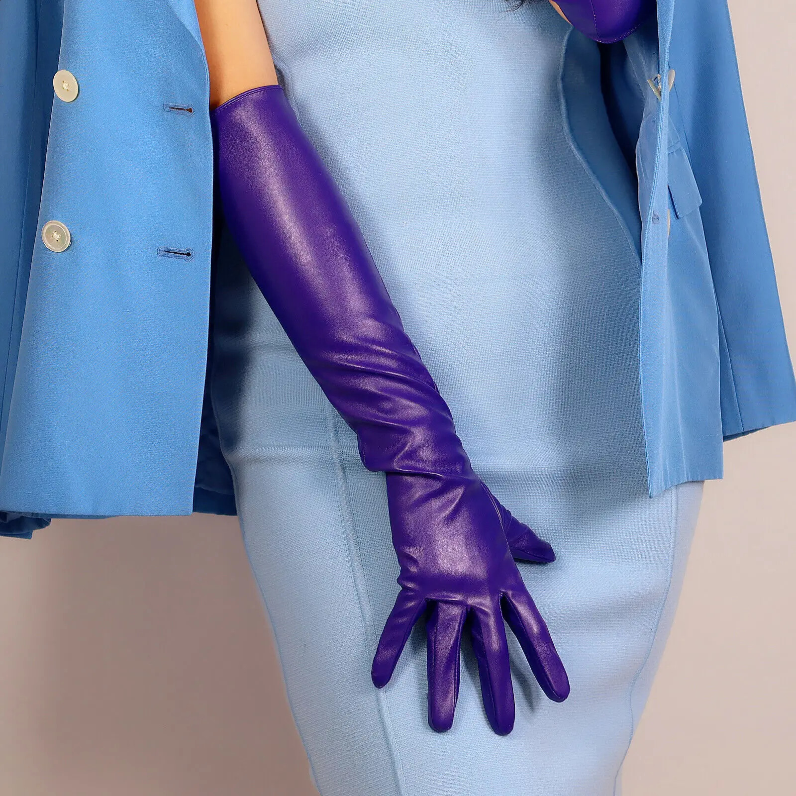 LONG FASHION GLOVES Faux Leather Sheepskin 20 50cm Elbow Purple Ultra Violet LLDLLNT 250408