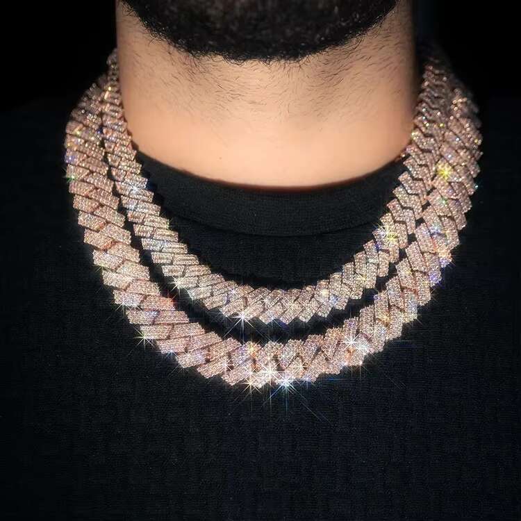 100% Pass Diamond test Heavy Silver Weight with VVS Moissanite Diamond Iced Out Cuban Link Chain 20mm Wide for Hiphop Life