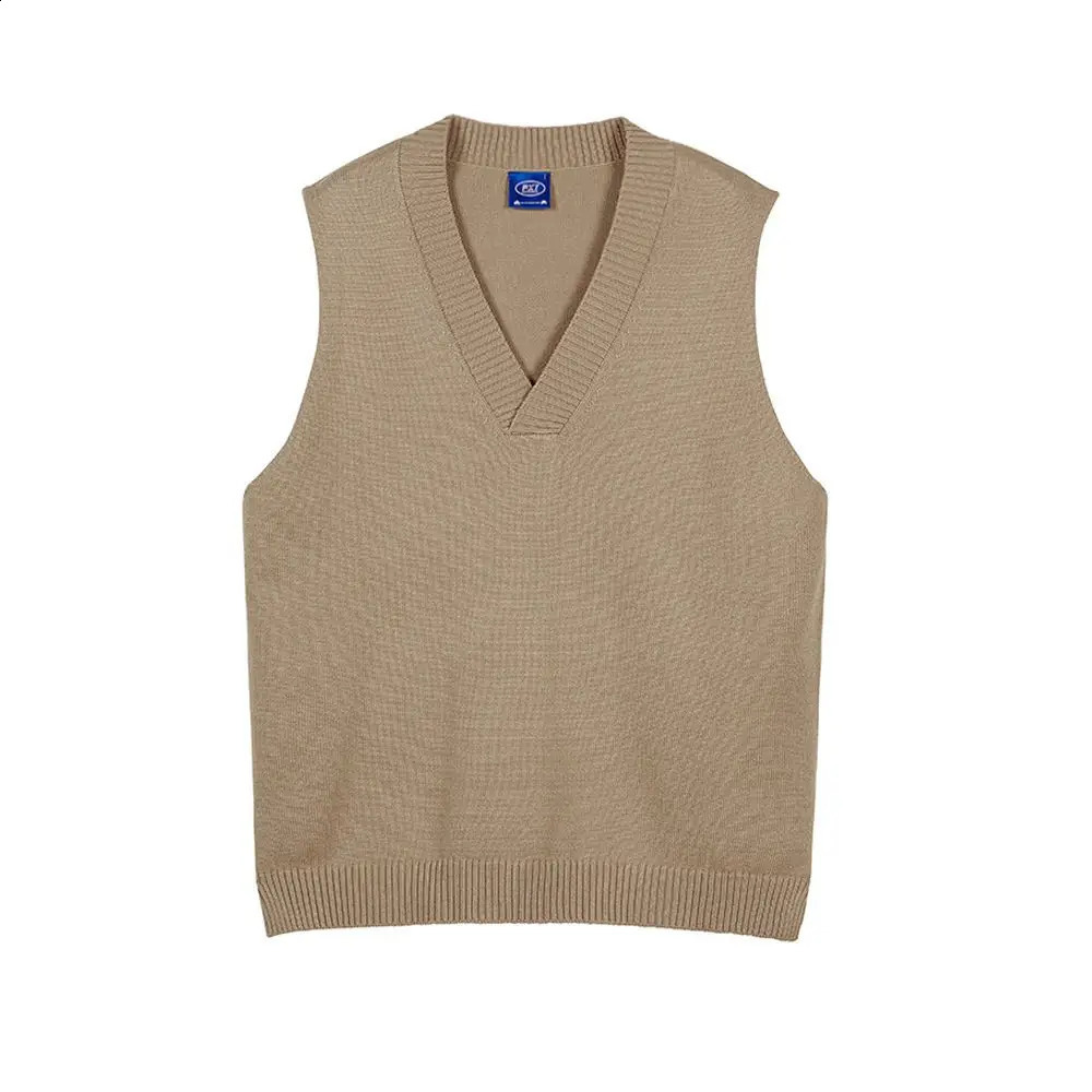 Korean fashion winter Vneck mens sweater vest sleeveless trend personalized loose casual college retro knitted A47 250411Z