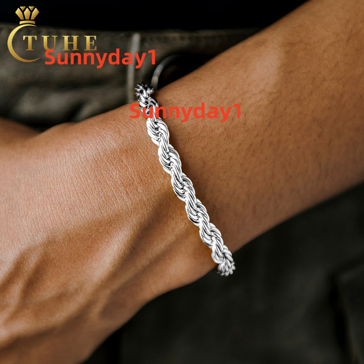 Handcraft Hip Hop Jewelry 6mm 12mm White Gold 925 Sterling Silver VVS Moissanite Buckle Twisted Rope Chain Bracelet for Men