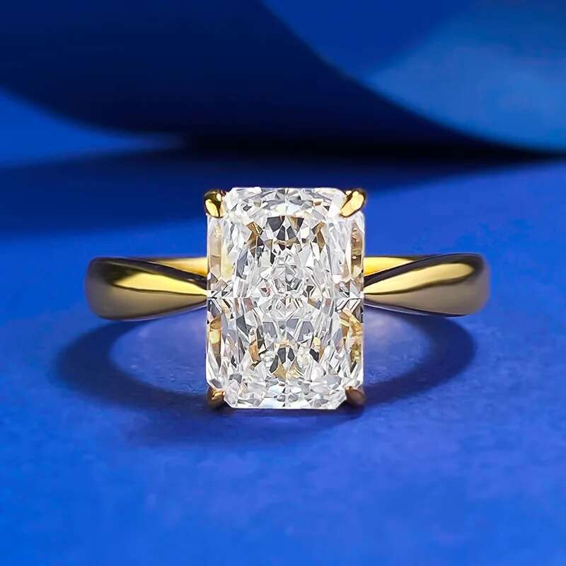 Sparkling Ins Top Sell Luxury Jewelry Elegant Genuine 100% 925 Sterling Silver 18K Gold Radaint Shape Moissanite Wedding Ring