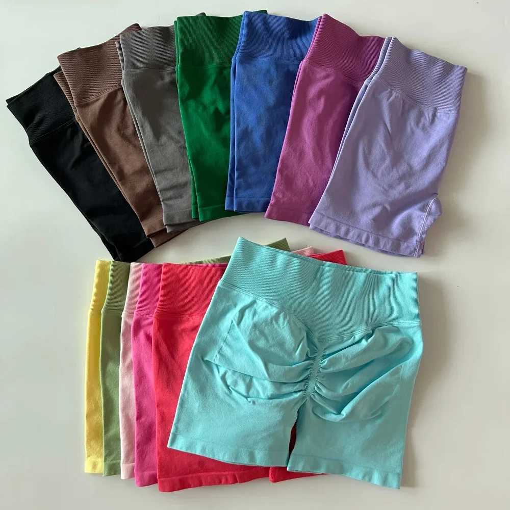 Dynamic shorts seamless womens pleated Bum yoga shorts rib high waist gym shorts high stretch training running cycling shortsW250411