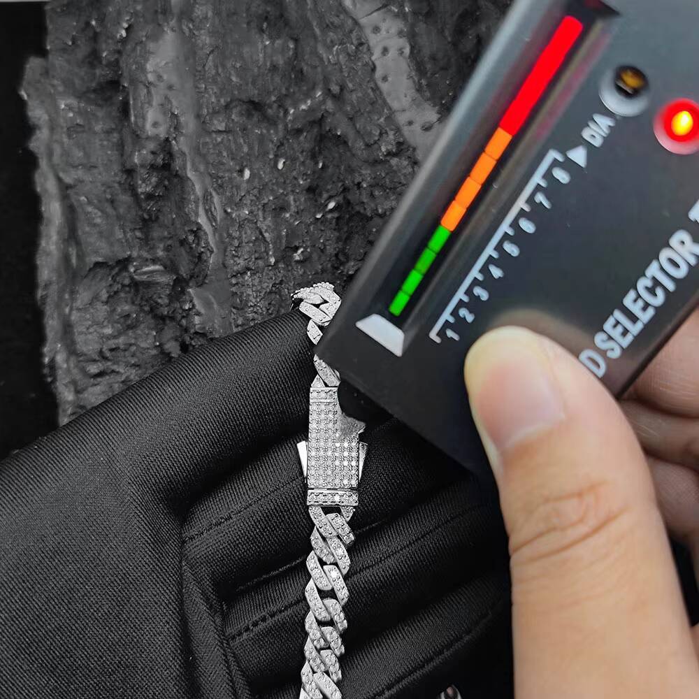 Nuoya 925 Silver Jewelry 8mm Prong Cuban Link Chain Iced Out Pass Diamond Tester VVS Moissanite 925 Sterling Silver Necklace