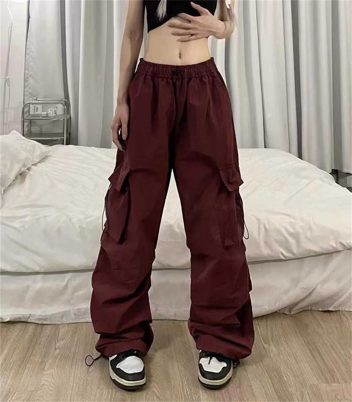 Black mens hip-hop commodity pants casual summer solid multi pocket Trouser cool ribbon Techwear hip-hop sports pants boysXJ250410