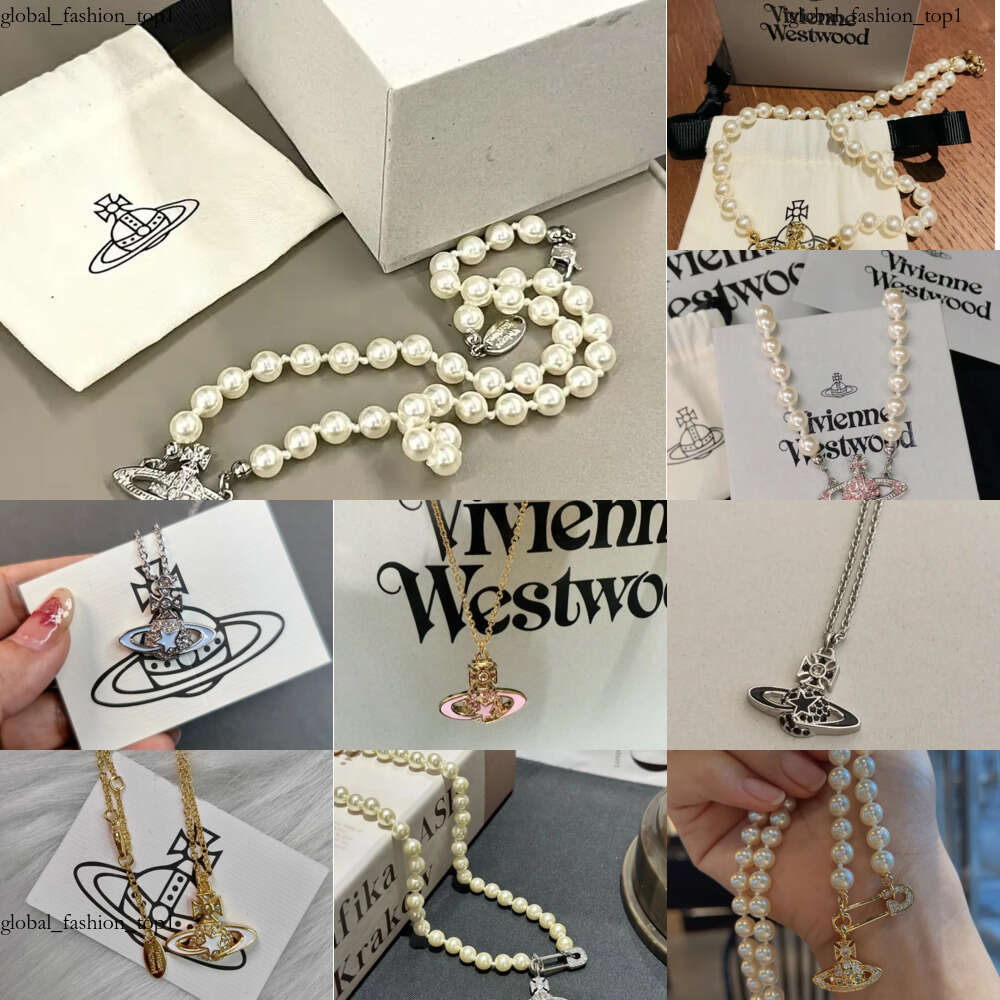 viviennen west wood necklace Designer Western Empress Dowagers Hot Saturn Pearl Necklace Womens High Edition Star Full Diamond Collar Chain Pink High Quality 5d