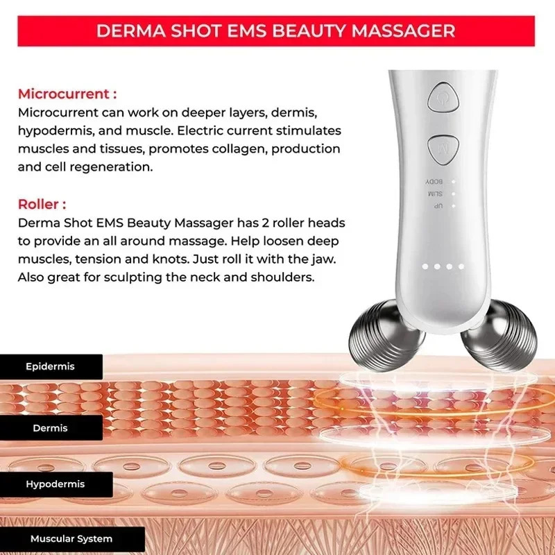 Electric Microcurrent Beauty Instrument Face Lift Roller Massager Skin Tighten Thin Double Chin Massage Devices 251106