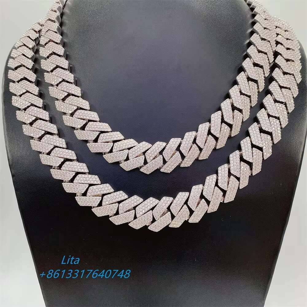 Hot New Products Hip Hop Rapper Miami 18mm Cuban Link Chain Vvs Moissanite 925 Sterling Silver Iced Cuban Chain Necklace