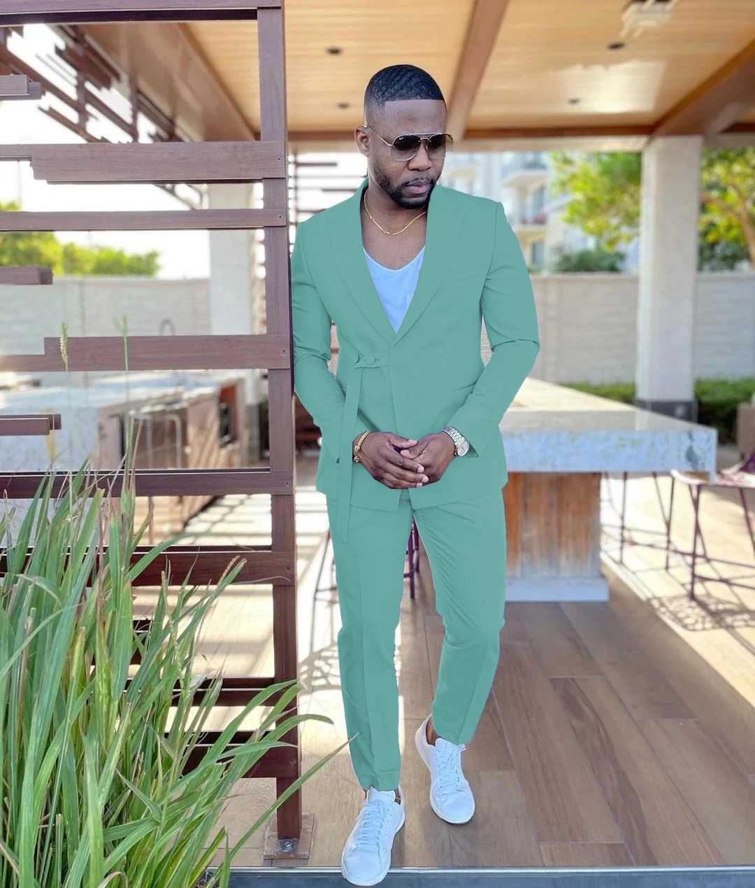 Casual peach mens double chest slim fit mens custom 2-piece jacket pants elegant full set mens clothing W250410