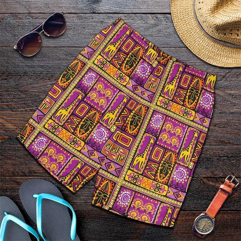 3D printed African ethnic striped shorts mens Exquisite pattern swim trunks summer Hawaii oversized beach shortsW250410