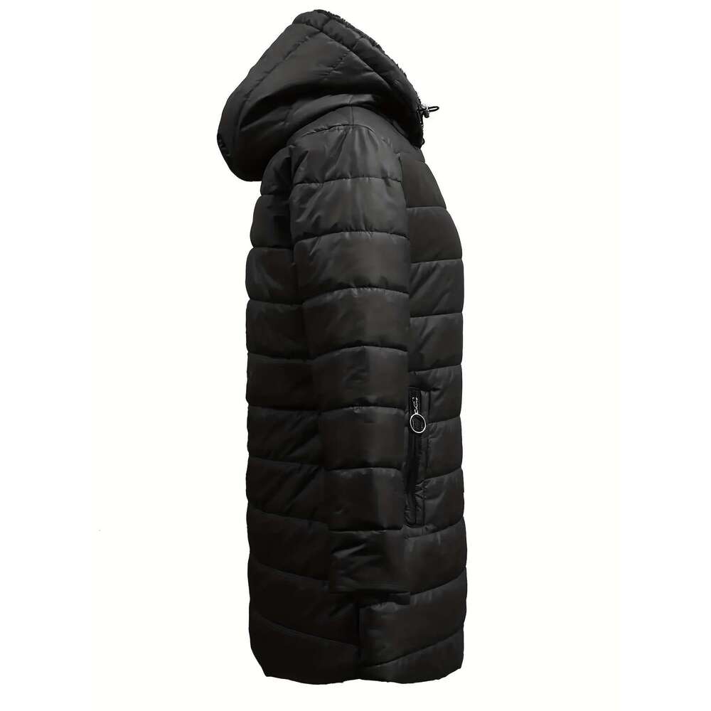 Women's Warm Quilted Parka Padded With Hood, Full-Zip Front & Belt Adjustable Waist Mid-Length Long Sleeve Outerwear For Cold Weather
