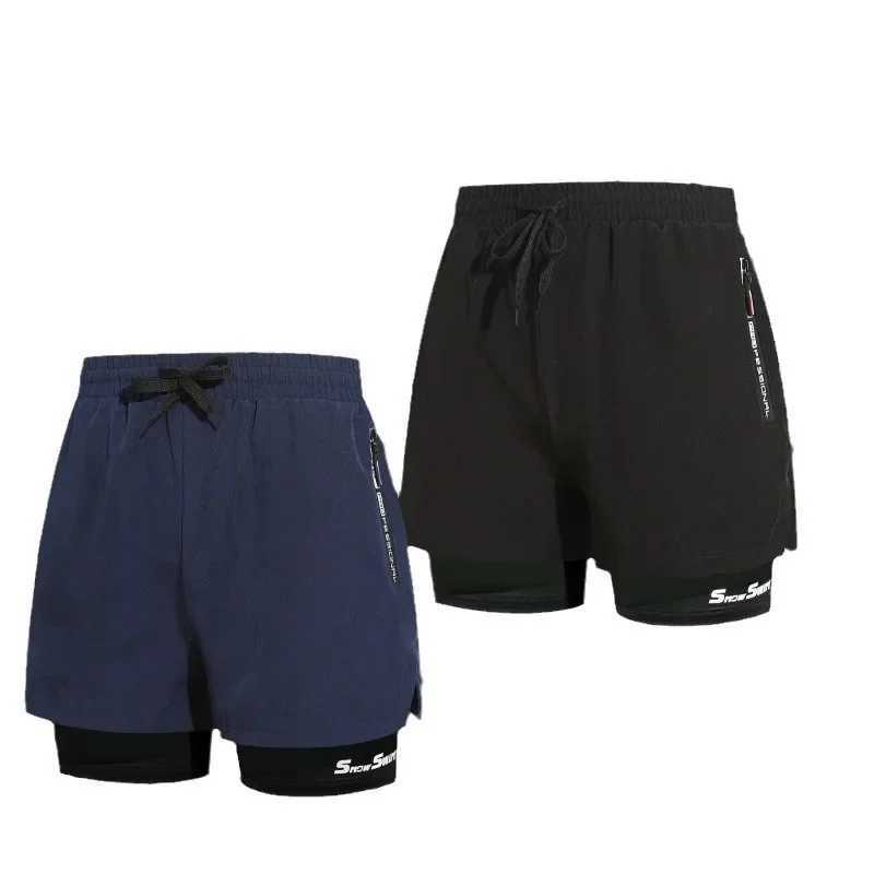 Mens swimming pants double-layer flat angle adult quick drying anti awkward swimming pantsW250410