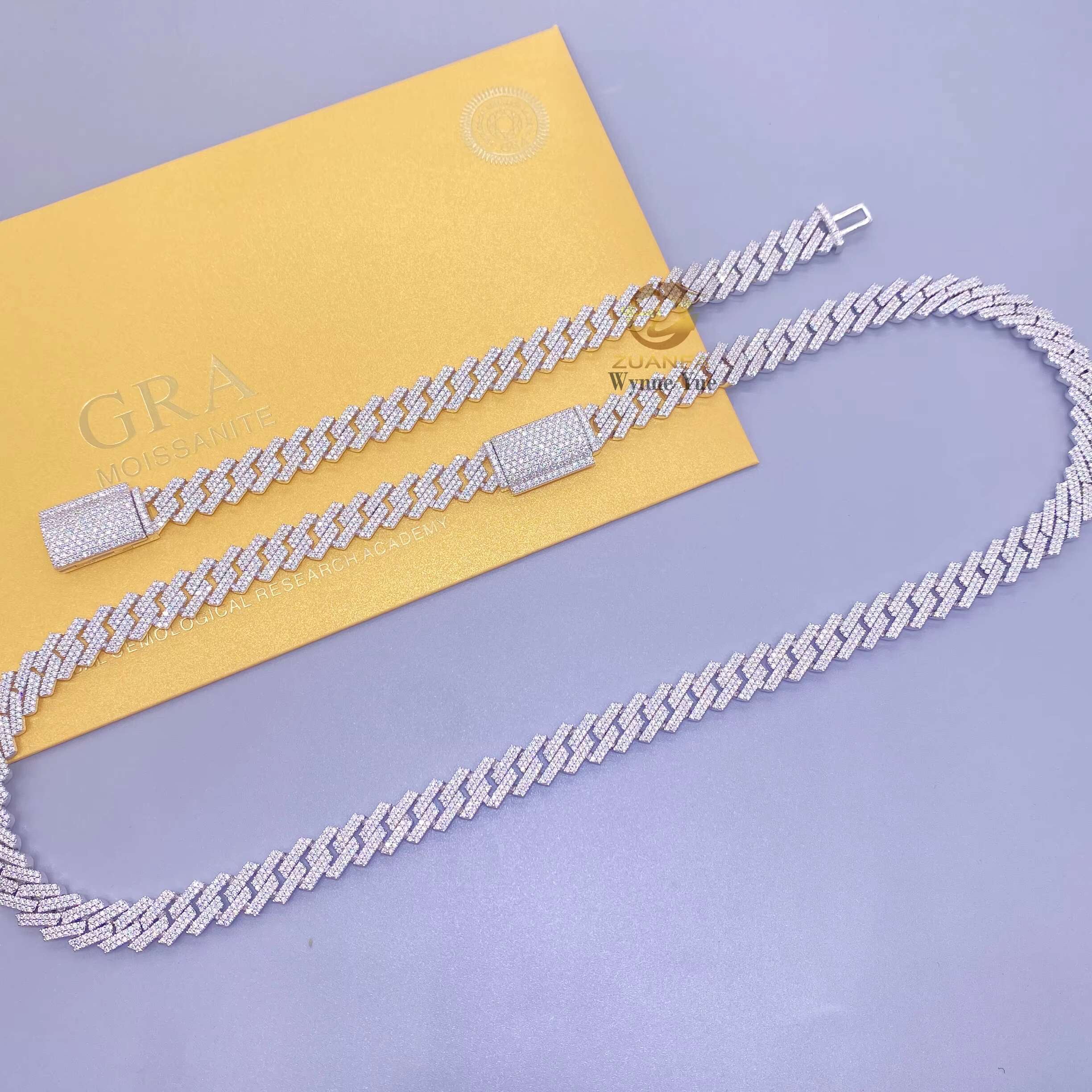 Lowest Price 10mm 2 Row S925 Prong Setting Iced Out Moissanite Diamond Men Cuban Link Chain