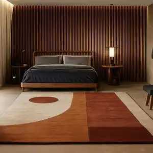 Mid-Century Modern Geometric Area Rug Minimst Beige Rust Color Abstract Carpet for Bedroom Living Room Home Decor Y251110