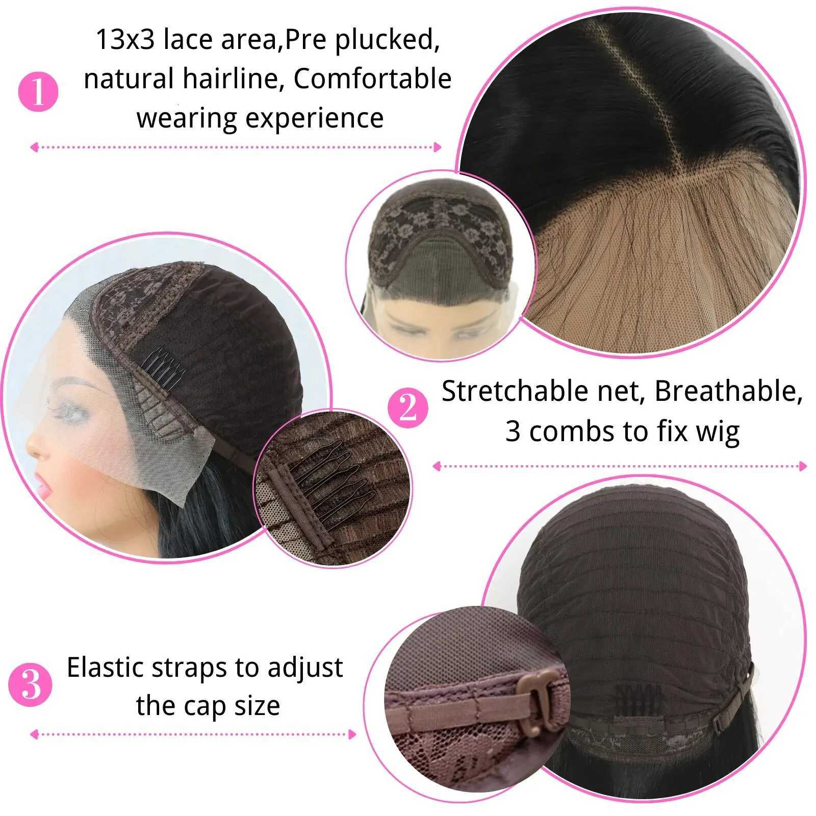 Long Straight Black Lace Front Wig Natural Black Pre Plucked Synthetic HD Lace Front Wig For Women Glueless Heat Resistant FiberT251111