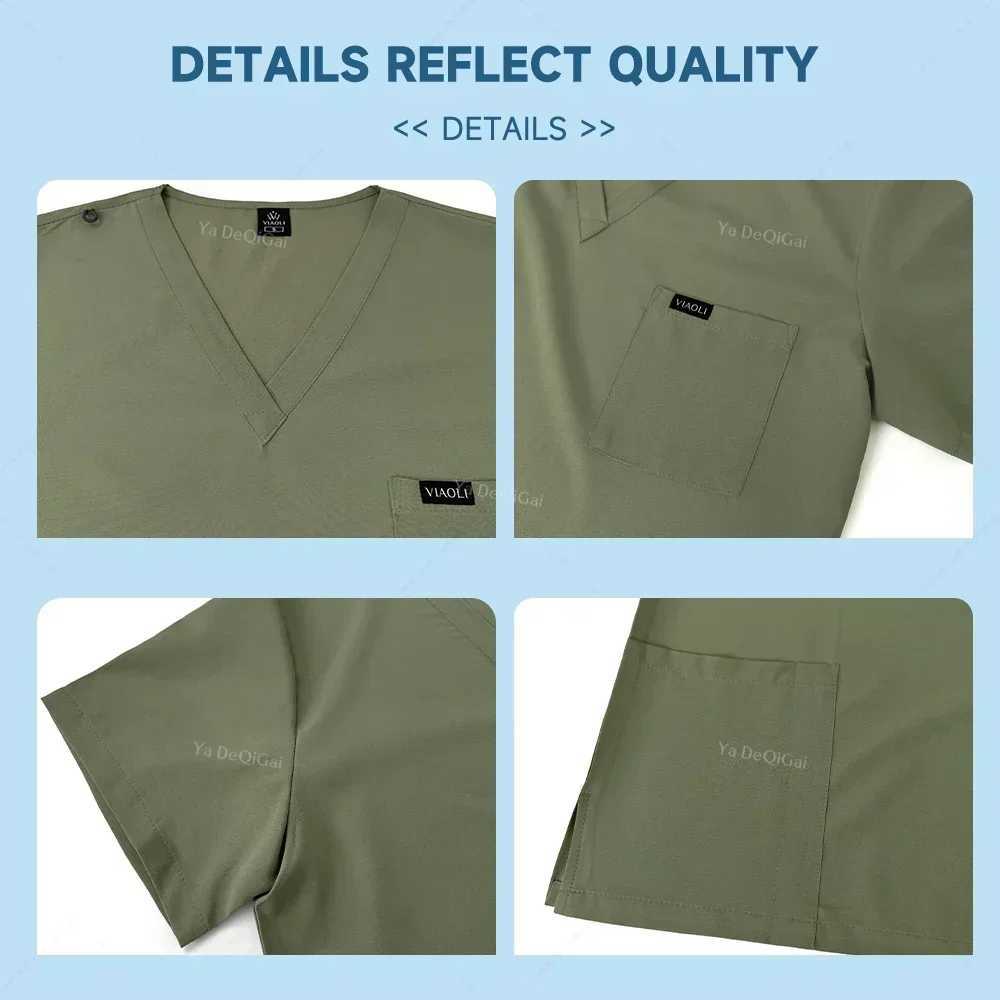Elastic washer womens set nursing uniform clinical washer set nurse doctor dustproof work clothes medical washer top+jogging pants X250410