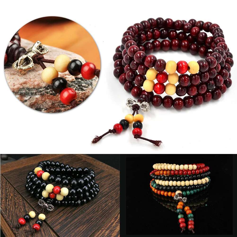3 Pcs Beads Buddha Bracelet Small Leaf Rosewood Prayer Wooden Bracelets Man