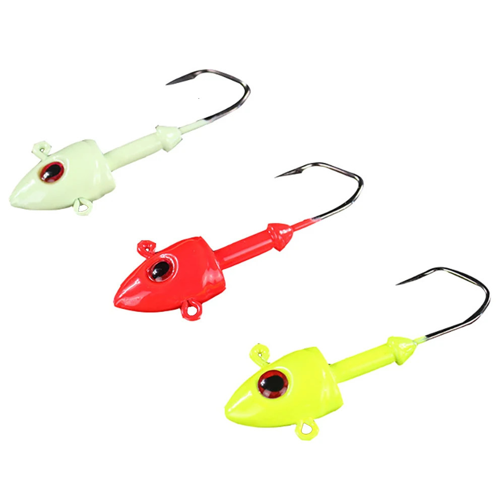 2PCS Jig Head Fishing Hooks 7g 11g 14g 21g 28g Stainless Steel Fishhook Luminous Worm Offset Hook 3D Eyes Bass Pike Pesca Tackle 251103