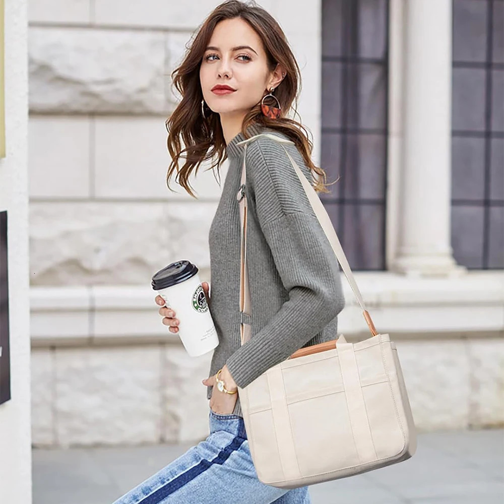 Womens Canvas Tote Bag with Multiple Pockets Large Capacity Shoulder Messenger Stylish Durable Versatile for Daily 251110
