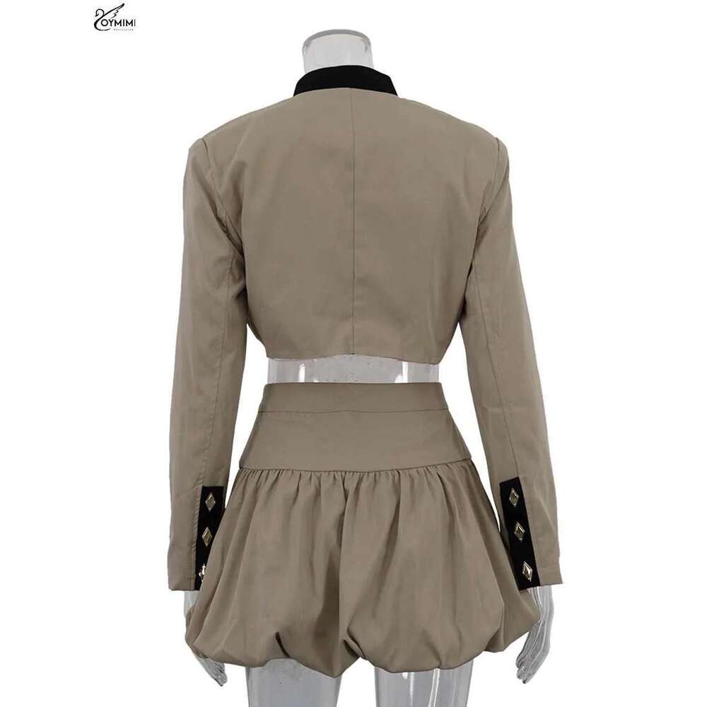 Oymimi Fashion Black Patchwork Two Piece For Women Casual Long Sleeve Button Pockets Crop Shirts + High Waist Mini Skirt Set