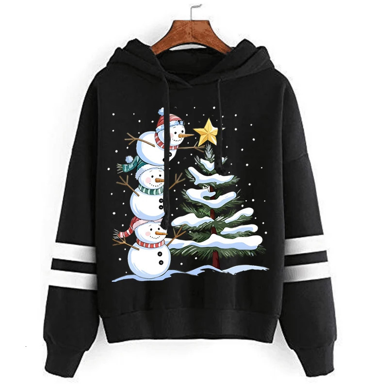 Autumn Winter Christmas Hoodie Women Cartoon Snowman Xmas Tree Graphics Sweatshirts Female Long Sleeve Drawstring Creative Hoody 251105