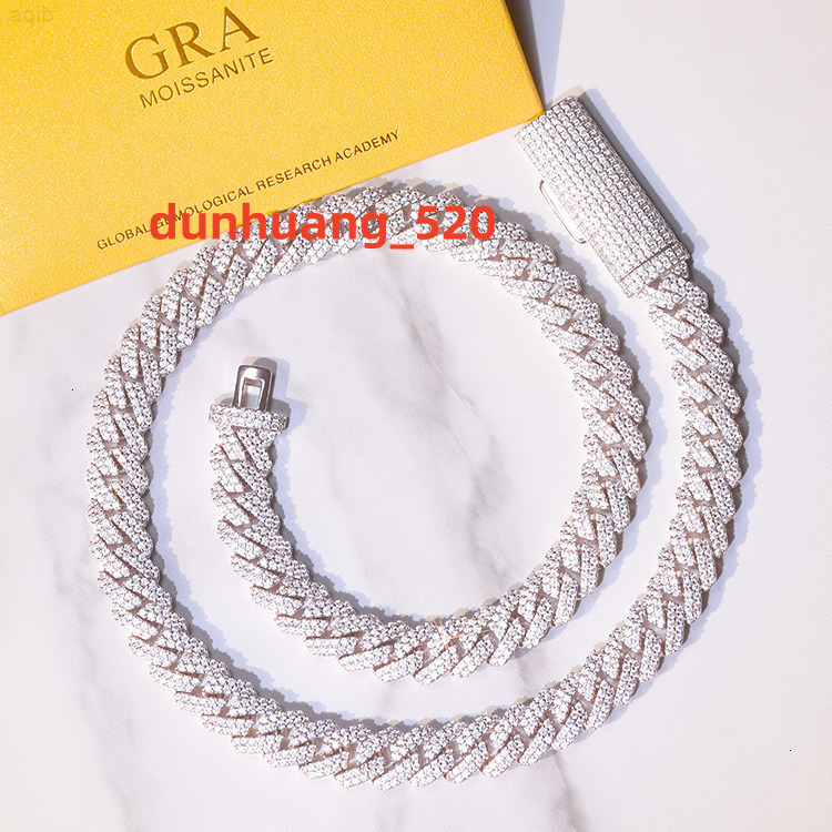 Fashion Cuban Chain Necklace 2rows 8mm 10mm 12mm 14mm 925 Solid Silver Moissanite Diamond Cuban Link Chain Hip Hop Necklace