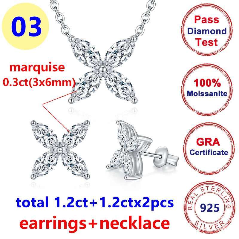 Full Moissanite Diamond D Color VVS Womens Marquise Earrings Neckalce S925 Sliver Plated 18k Gold Fine Jewelry Set for Women