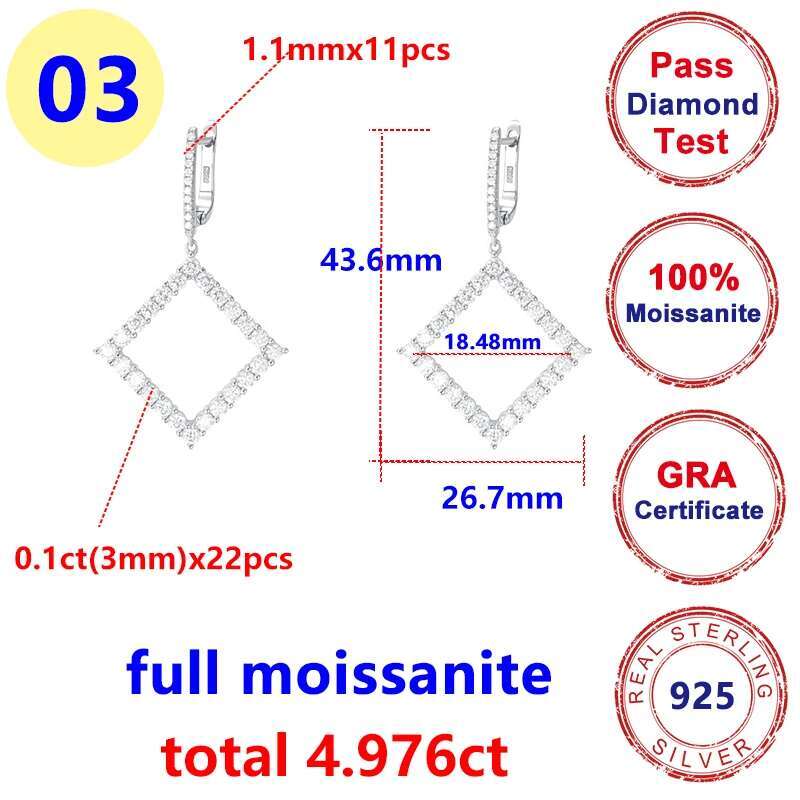 4.976ct Full Moissanite Real D Color Wedding Earrings for Women Gift S925 Sterling Silver Square Drop Ear Fine Jewelry