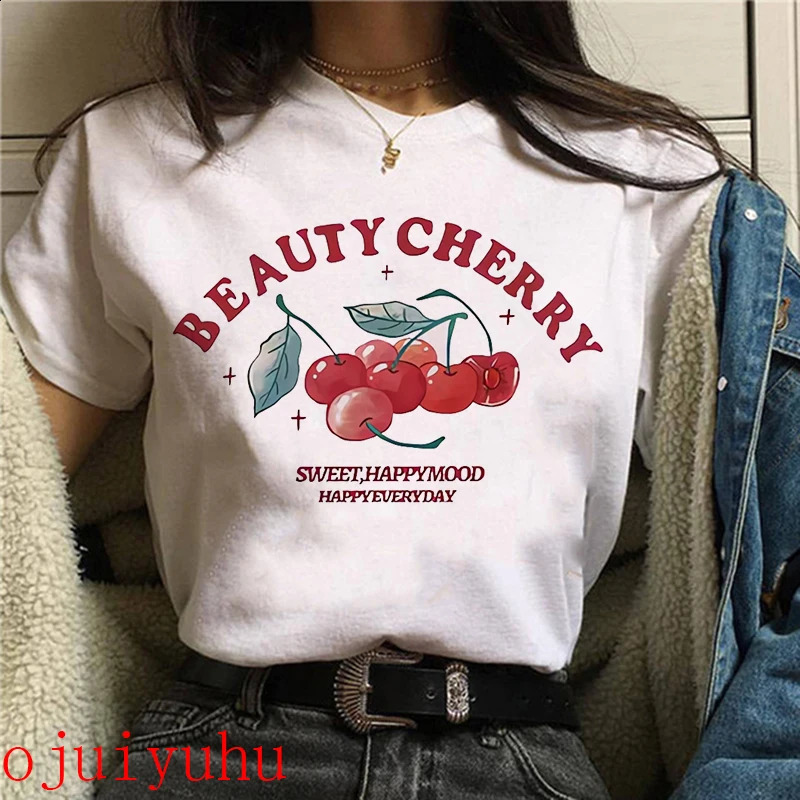y2k sweet Strawberry Cherry Casual T-Shirts Gothic Tee Shirt Harajuku 90s Tshirt Women Summer Tops Streetwear Clothes250411