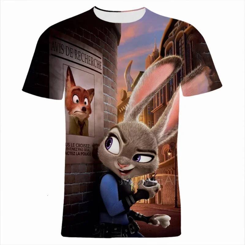Disney Summer Disney Anime Zootopia 3D Print T-shirt Kids Clothing Nick Graphic T Shirt Children Street Boy Girl Tops Tees