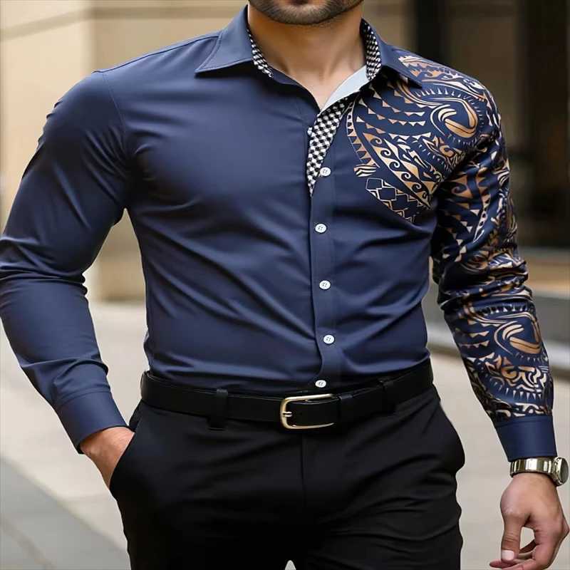 2025 Mens Casual Button Shirt Long Sleeve Lapel Top Spring Autumn Wedding Party Wear Blue Black Red 6XL K251110