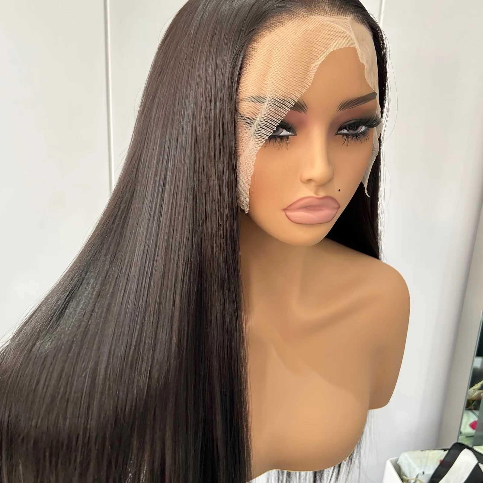 Dark Brown Long Silky Straight Synthetic Free Part Chocolate Brown Brunette Natural Heat Resistant Fiber Wigs for Women DailyT251111