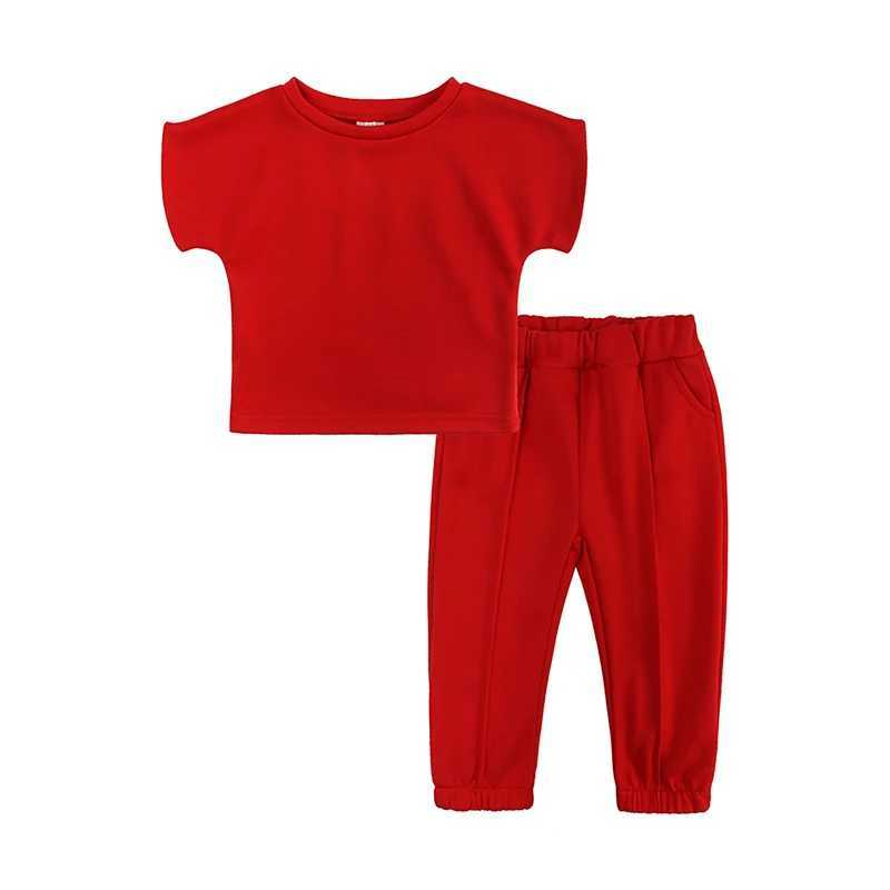 Fashion childrens and girls clothing 2-piece set of pure cotton casual T-shirt+elastic waist pants childrens clothing 1-6YXJ250410