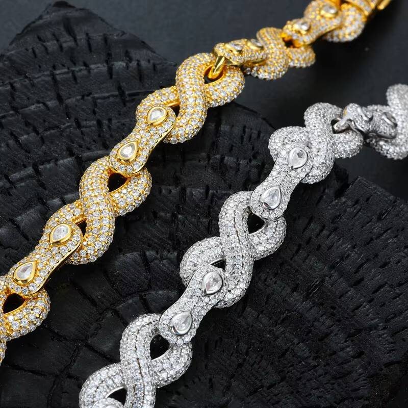 Original Design Hip Hop Jewelry 105mm 925 Sterling Silver VVS Moissanite Halo Infinity Cuban Link Chain Bracelet for Men