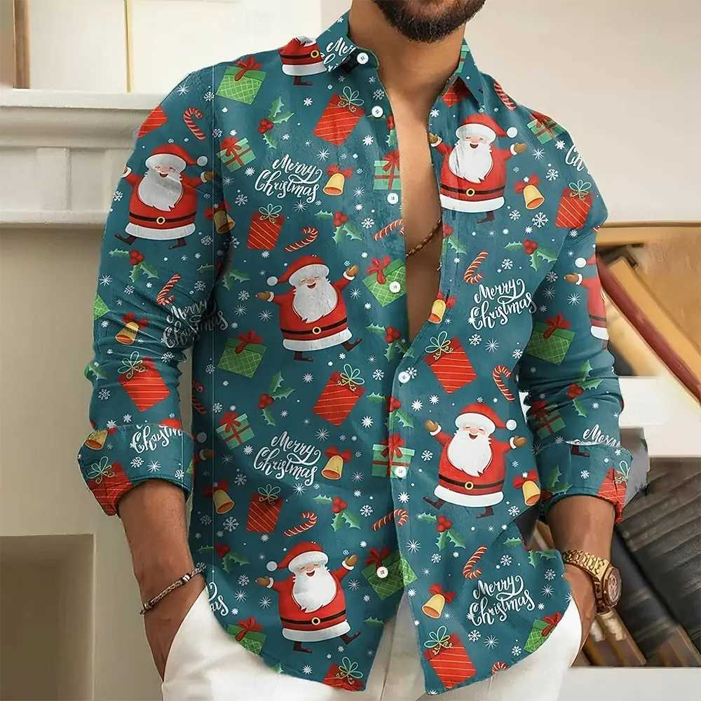 Christmas Mens Santa Claus Funny Christmas Gift Shirt Button Up Shirt Long Sleeve Funny Outdoor Holiday Spring Fall Turndown K251110