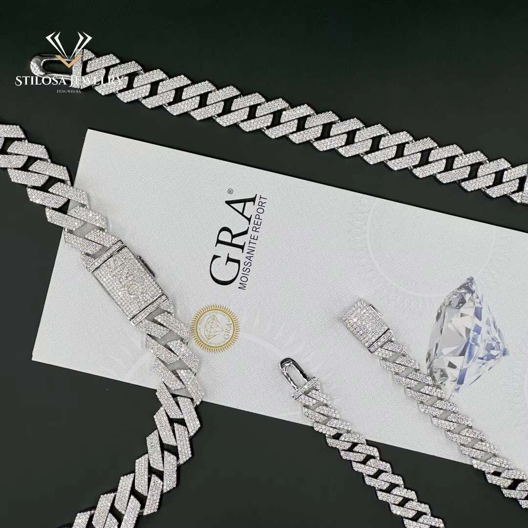 12mm Moissanite Necklace Custom Size 16 18 20 22 24 Inch Hip Hop Jewelry Iced Out Miami Cuban Chain 925 Silver Necklace