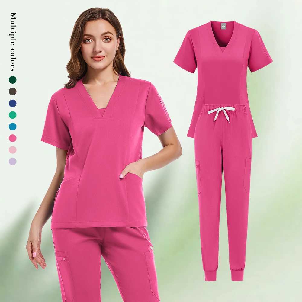 High Quty Soft Elastic Fabric Medical Scrub Sets Blouse and Pants Beauty Sns Dental Hospitals Nurse Vet Working Clothes X250410