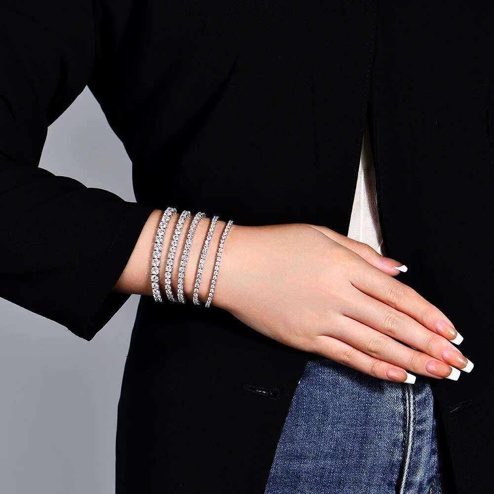 ATTAGEMS 4.0mm 5.0mm D Color Pass Diamond Tester GRC Round Cut White Gold Plated 925 Silver Moissanite Tennis Bracelet for Women