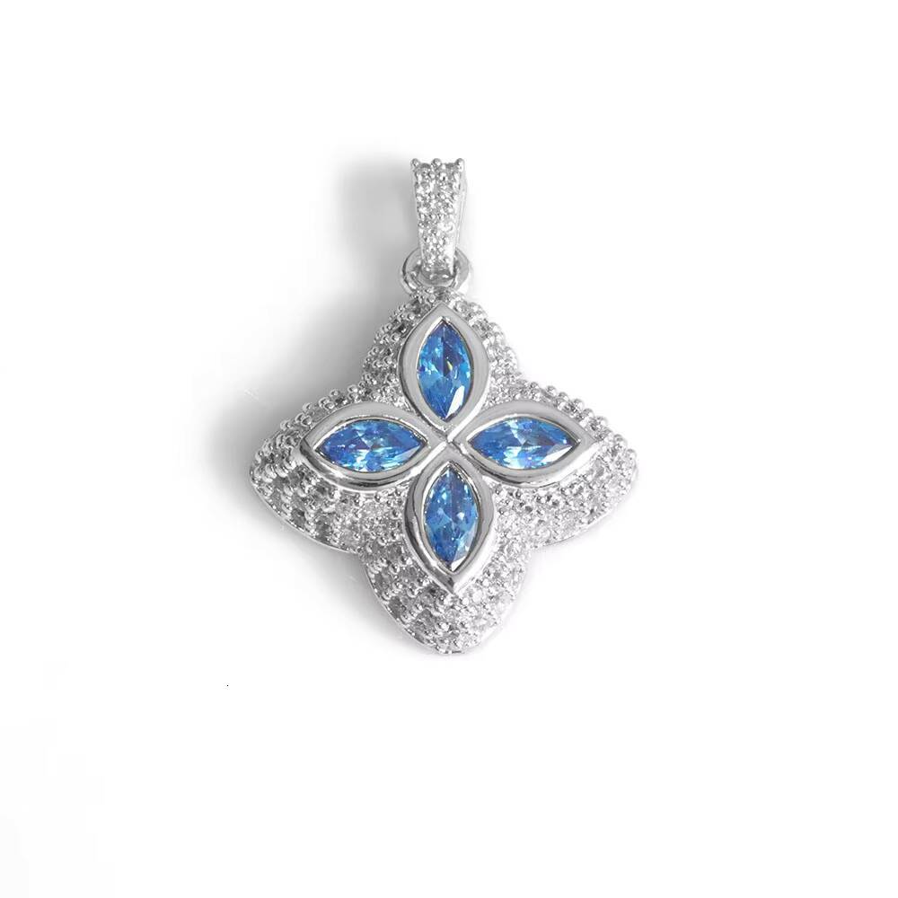 NUOYA Custom 925 Silver VVS Moissanite Clover Pendant Necklace Colorful Diamond Iced Out Hip Hop Jewelry