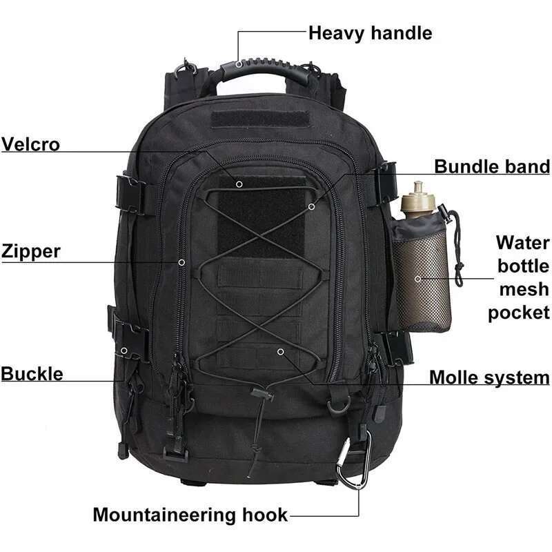 Tactical Backpack Men 60L Molle Assault Rucksack Heavy Duty Waterproof Large Capacity Bug Out Bag for Hiking Camping Hunting