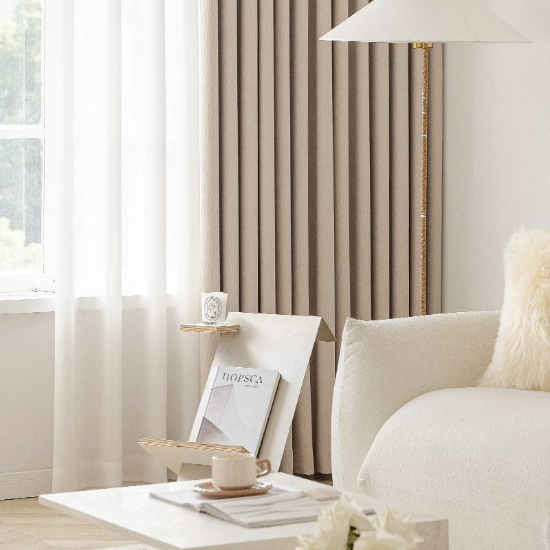 T0023 Mizushima chenille jacquard thickened blackout curtains micro texture soft feel cream color milk tea color double door width Curtain