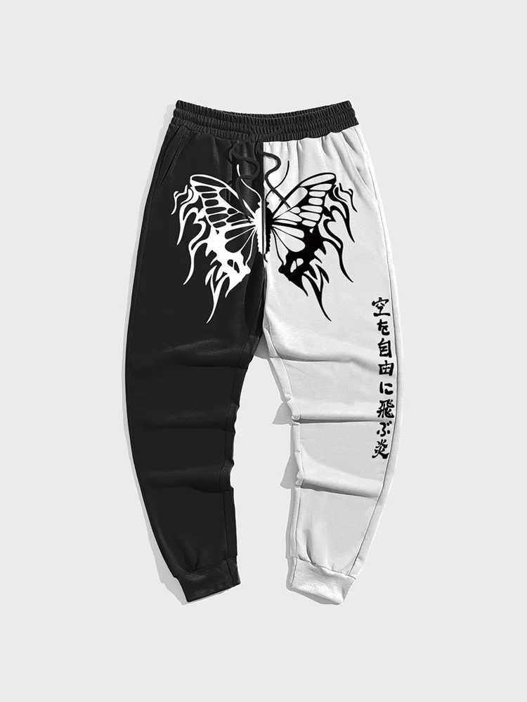 Black and white graffiti mens pants fashion gym sports pants Korean popular clothing hip-hop 3D printing Y2k mens clothing winter close-up pantsXJ2504