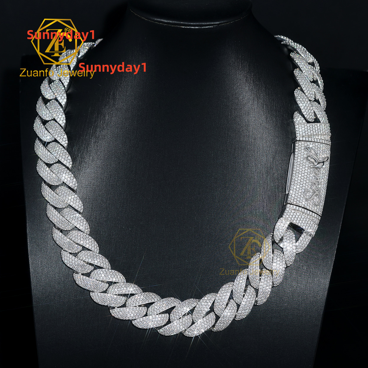 Wholesale Price White Rose Gold Moissanite Cuban Necklace Engraved Letter and Dove Buckle 15mm 16mm 18mm Miami Cuban Link Chain