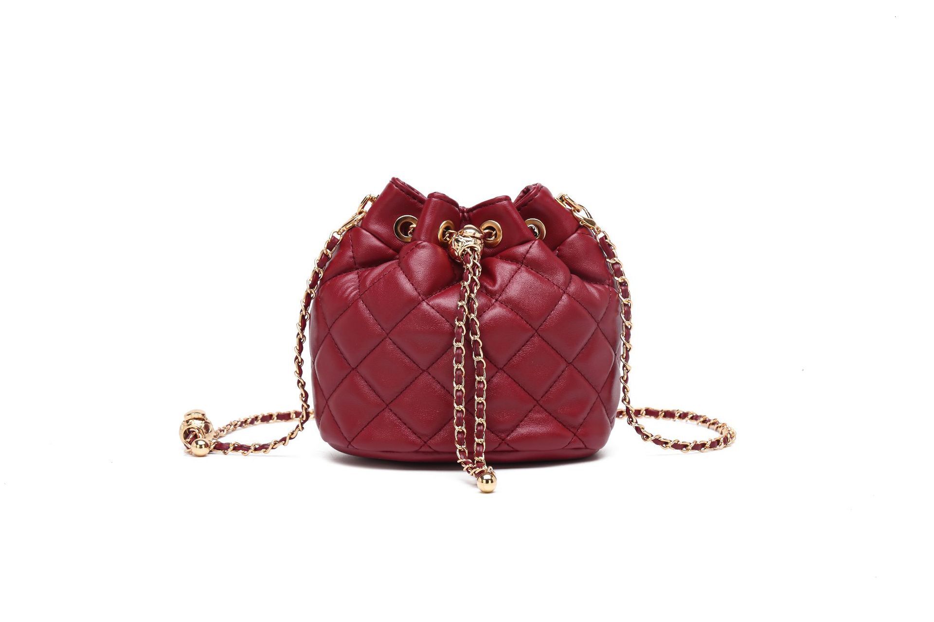 New Quilted Chain Crossbody Light Luxury Drawstring Bucket Bag Lightweight Round Shoulder Bag Crossbody Women's Designer Bag