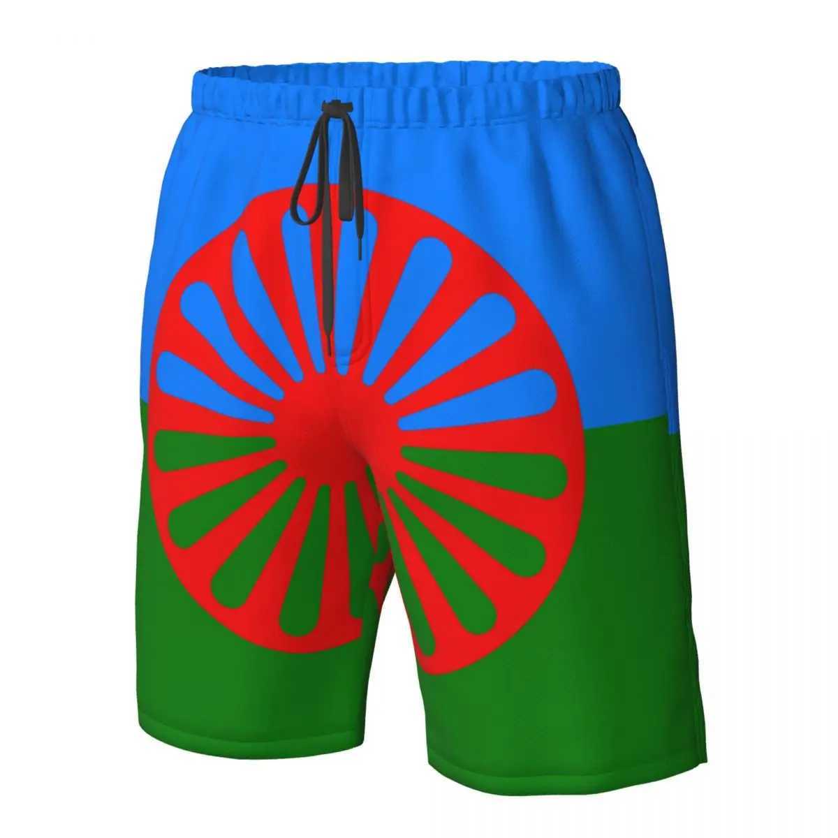 Romani People Rom flag mens swimming relay Qucik dry board beach shorts mens lightweight swimsuitW250410