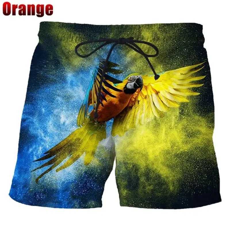 Fashionable Macaw Beach Shorts Mens Cool 3D Printed Macaw Palm Flower Board Shorts Swimwear Fun Childrens Ice ShortsW250410