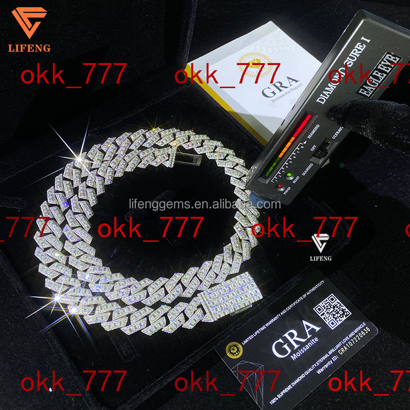 Custom Baguette 18mm Fine Jewelry Necklaces Men VVS Moissanite Rapper Bling Chains S925 Sterling Silver Iced Out Cuban Link
