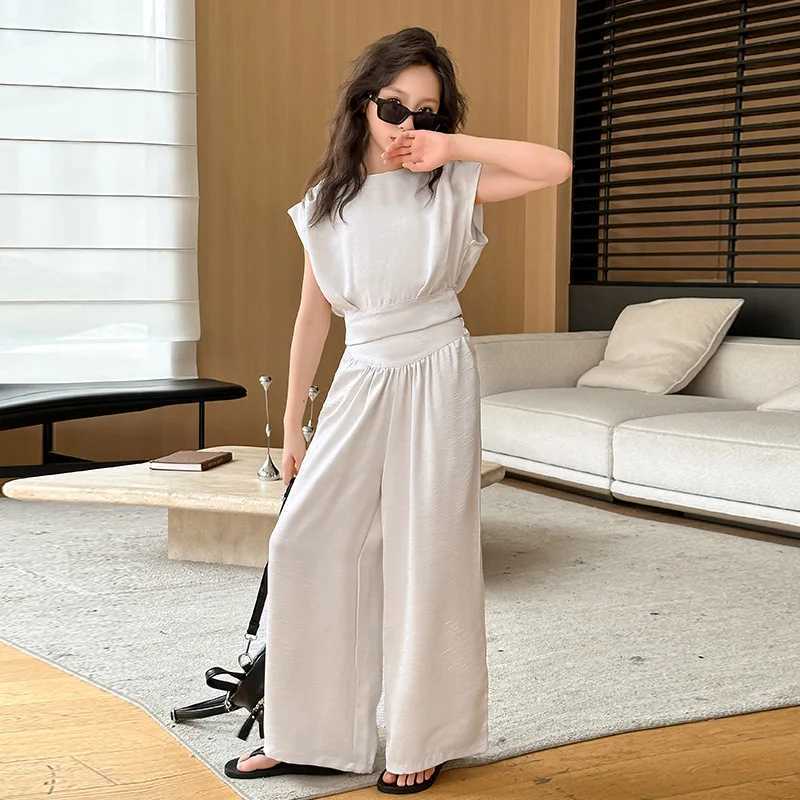 Baby girl clothing set girls summer vest set 2024 new Korean fashion big thin loose straight leg wide leg pants 2-piece setXJ250410