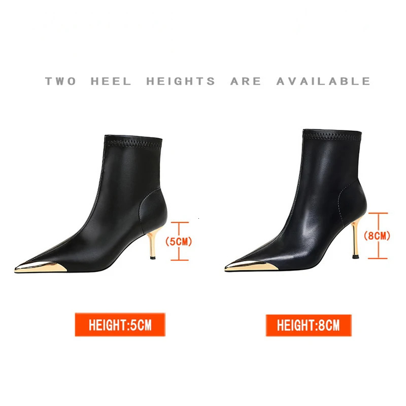 BIGTREE shoes Autumn Winter Boots Metal Pointed tip Women Boots Fashion Leather Boots High Heels Stilettos Women Ankle Boots 251110