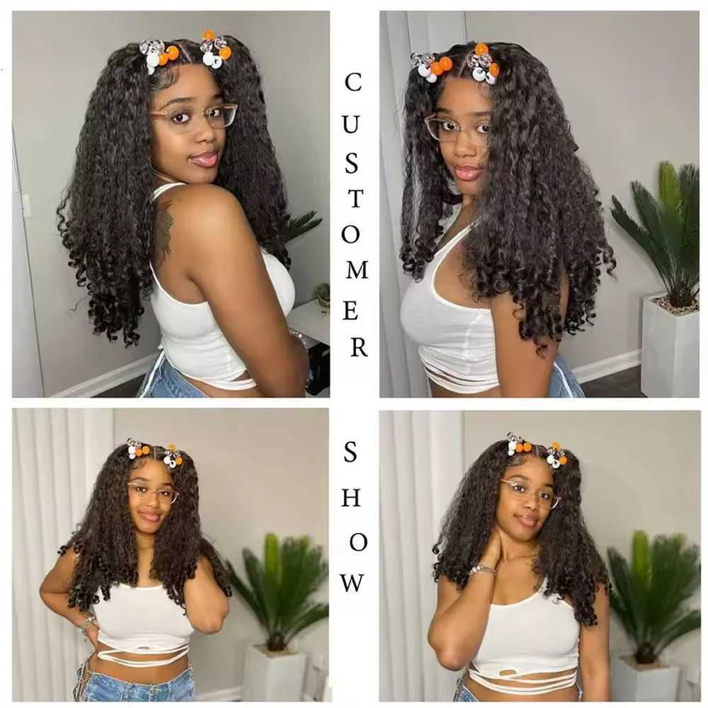 Synthetic Curly Lace Front Wig Dark Brown Fluffy Kinky Straight with Curly Ends 13X6 Lace Frontal Hair Wigs for Black WomenT251111
